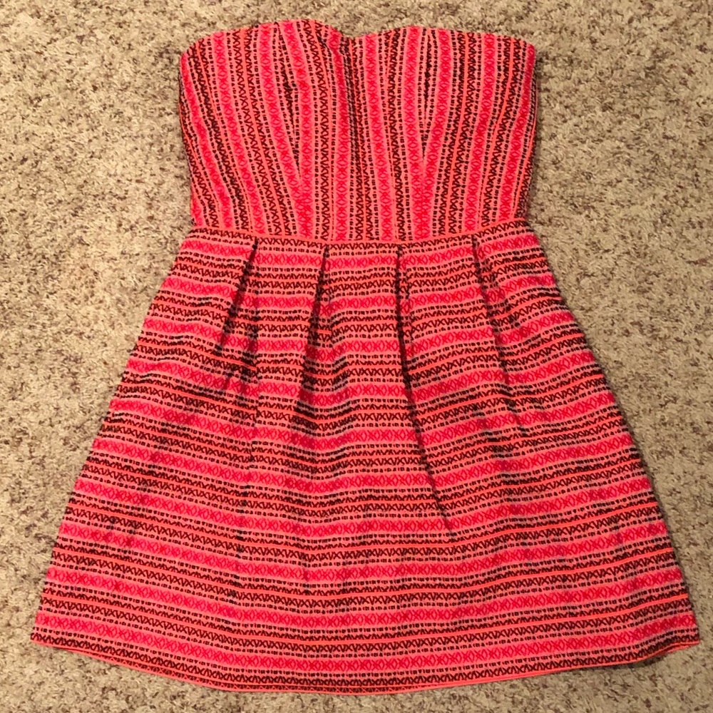 Strapless Dina Be Hot Pink Black Tribal Dress